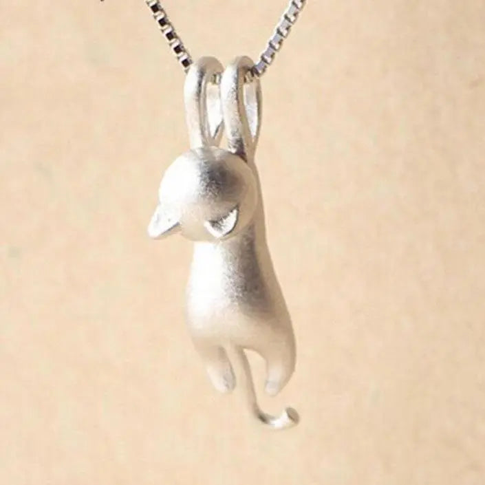 Colar com Gatinho Brincalhão, Prata 925