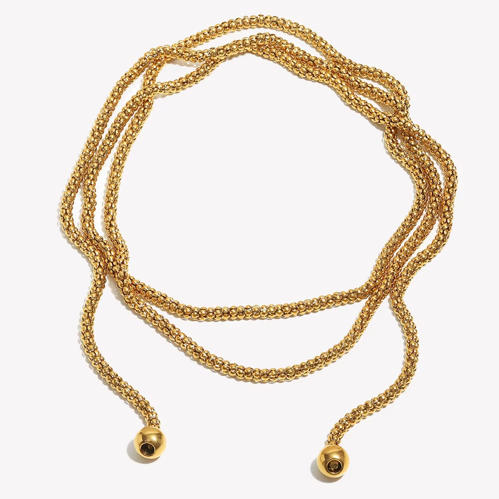 Colar Lariat de Corrente Dupla com Bolinhas