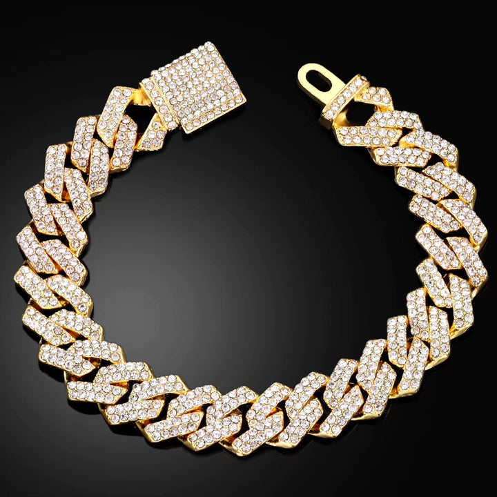 Pulseira de Corrente Cubana com Pedrinhas