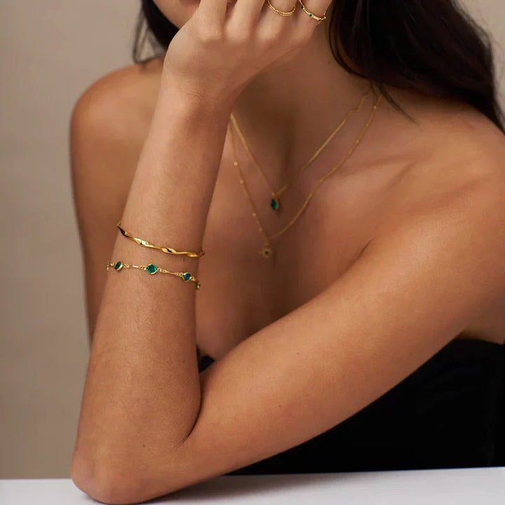 Pulseira de Elos com Esmeraldas | Ouro