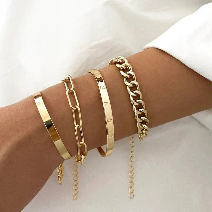Conjunto de Pulseiras Elan Mercer | Ouro Branco