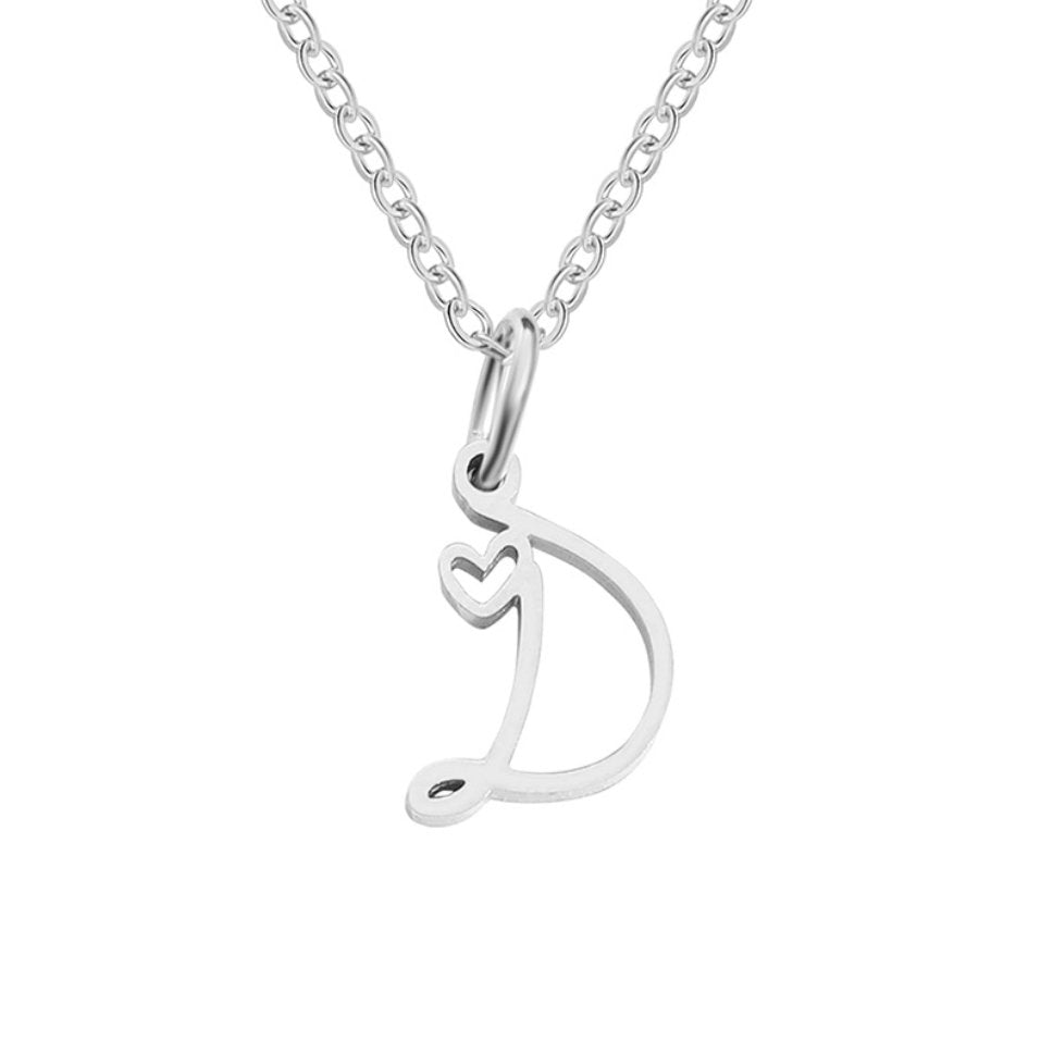 Colar Prateado com Coração e Letra