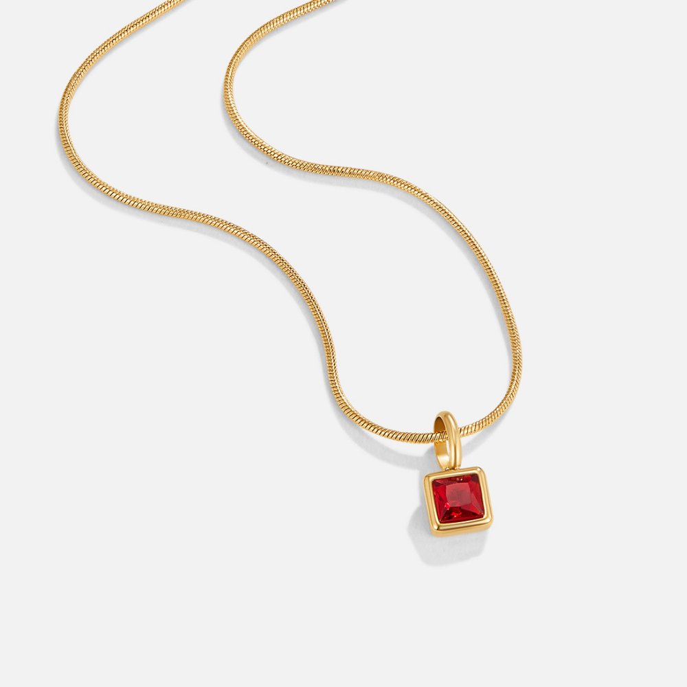 Colar com Pendente Quadrado e Pedra do Mês de Nascimento