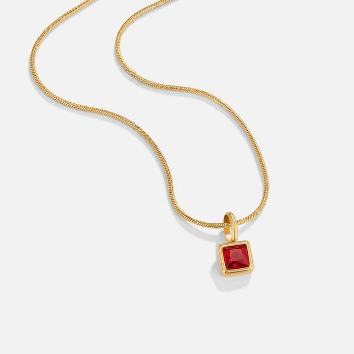 Colar com Pendente Quadrado e Pedra do Mês de Nascimento