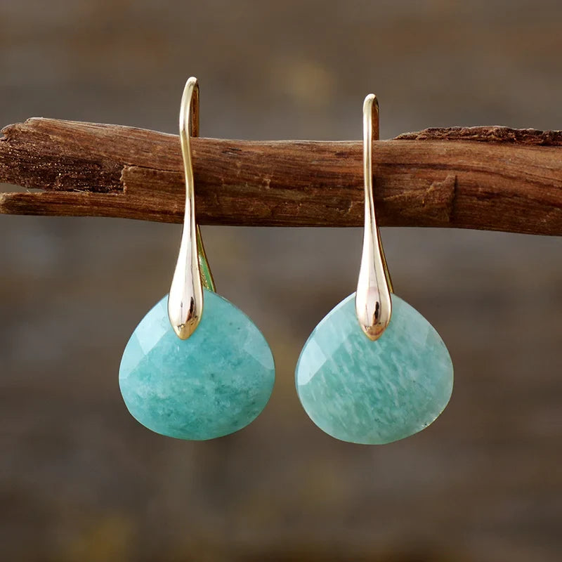Brincos Pendentes Dourados com Amazonite Azul