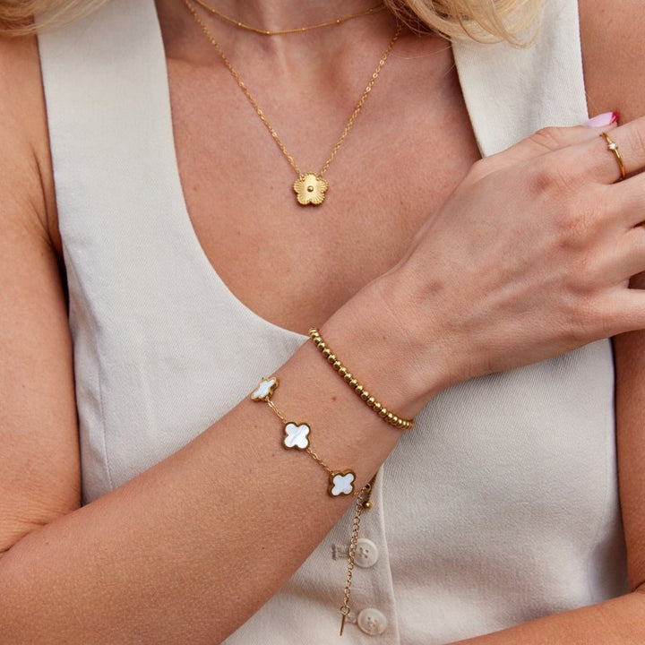 Pulseira com Trevo de Quatro Folhas Branco